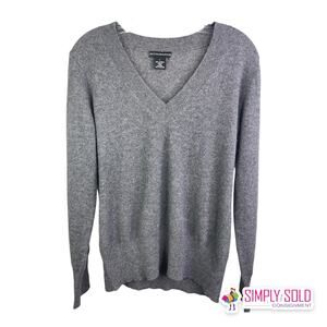 Sofia Cashmere Women's Sweater V-Neck Long Sleeve Pullover Gray Cashmere Sz L